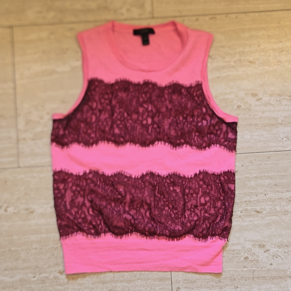 J. Crew Pink/Brown Lace Overlay Top